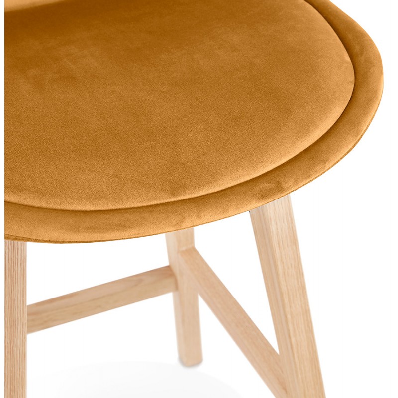 Design bar stool in velvet feet natural wood CAMY (Mustard) - image 61689
