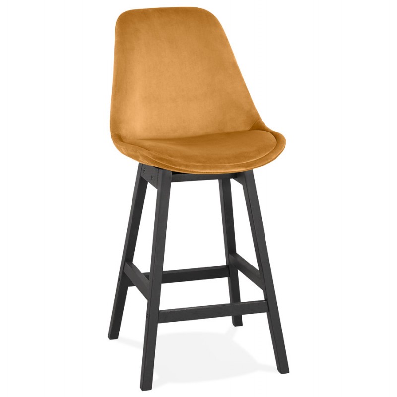 Mid-height design velvet bar stool feet black wood CAMY MINI (Mustard) - image 61694