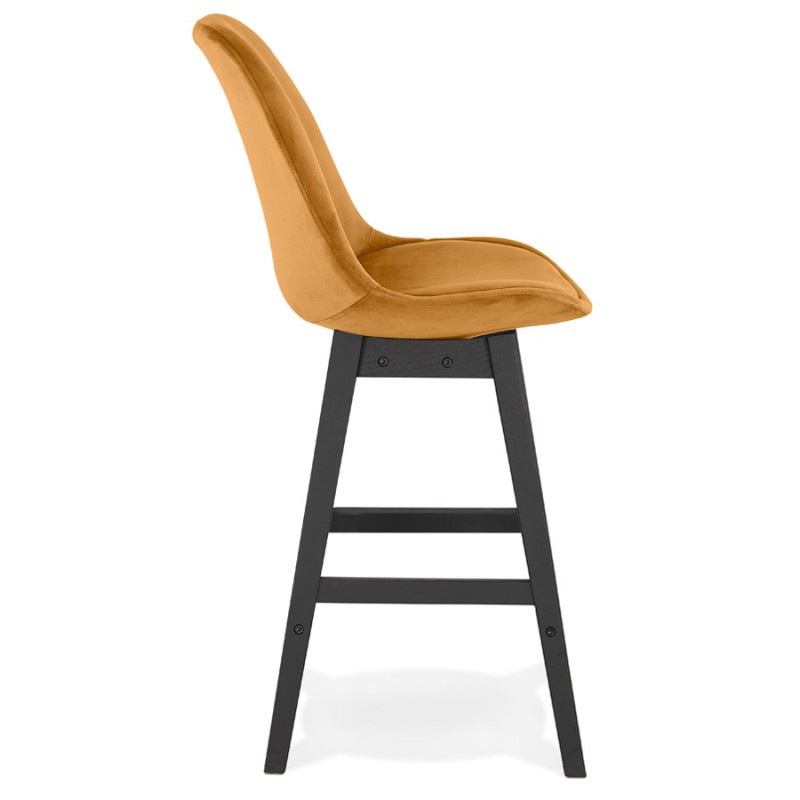 Mid-height design velvet bar stool feet black wood CAMY MINI (Mustard) - image 61696
