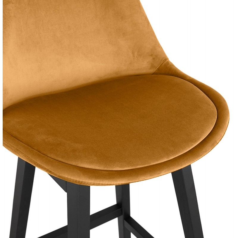 Mid-height design velvet bar stool feet black wood CAMY MINI (Mustard) - image 61699