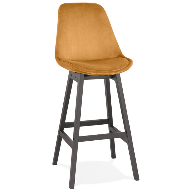 Design bar stool in velvet feet black wood CAMY (Mustard) - image 61704