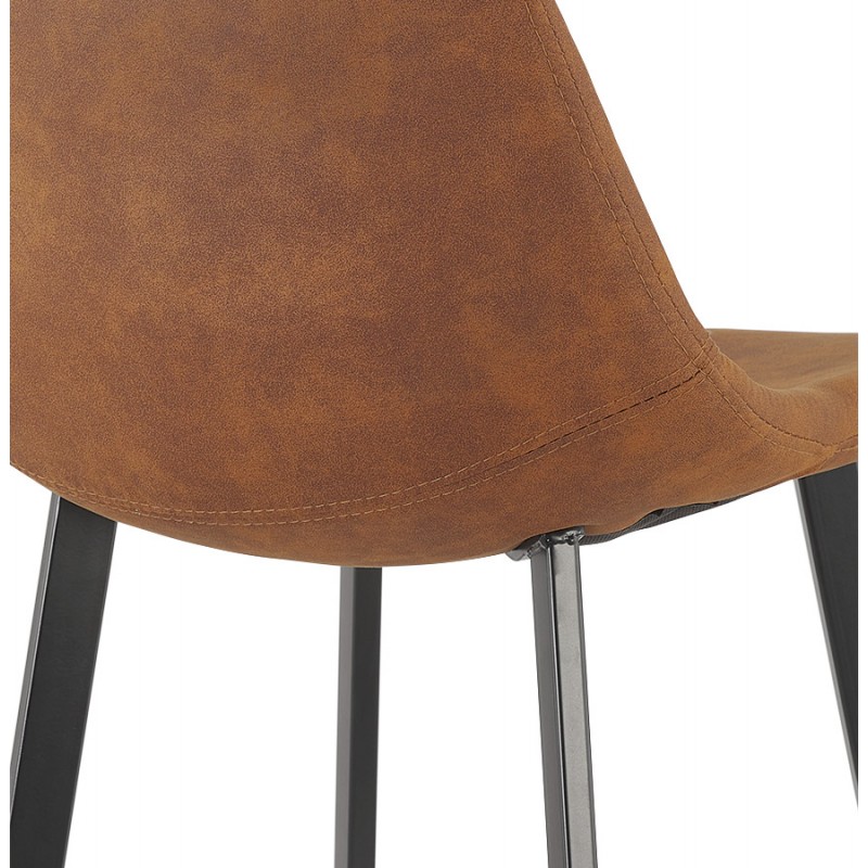 Design bar stool in microfiber feet black metal PAULA (brown) - image 61738