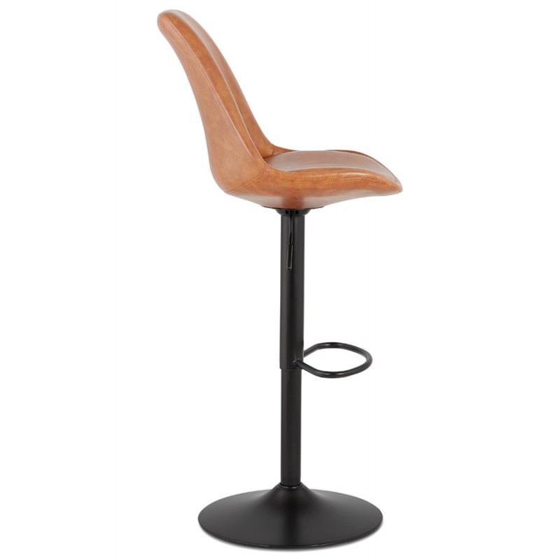 Adjustable rotary polyurethane bar stool and black metal foot JANO (brown) - image 61968