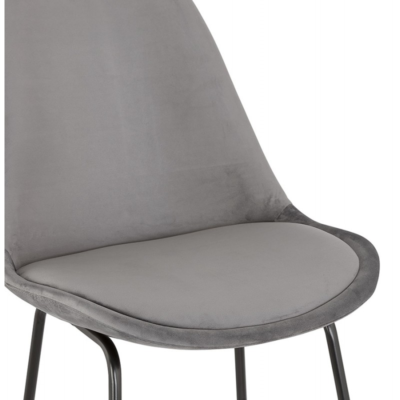Industrial bar stool in velvet feet black metal MALIOU (grey) - image 62156