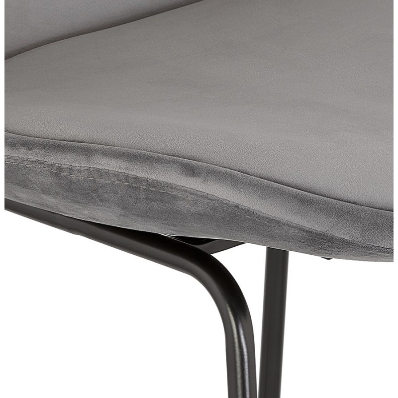 Tabouret de bar industriel en velours pieds métal noir MALIOU (gris) - image 62157