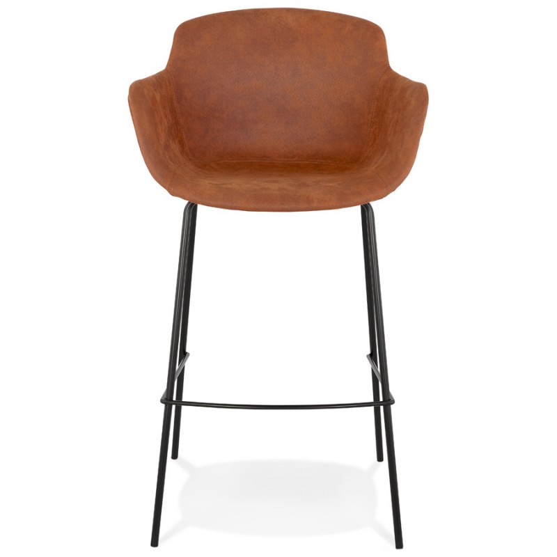 Design bar stool with black metal foot microfiber armrests TANOU (brown) - image 62292