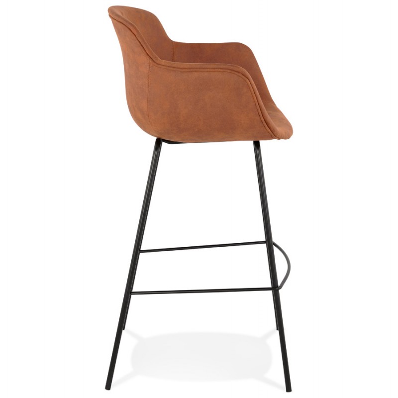 Design bar stool with black metal foot microfiber armrests TANOU (brown) - image 62293