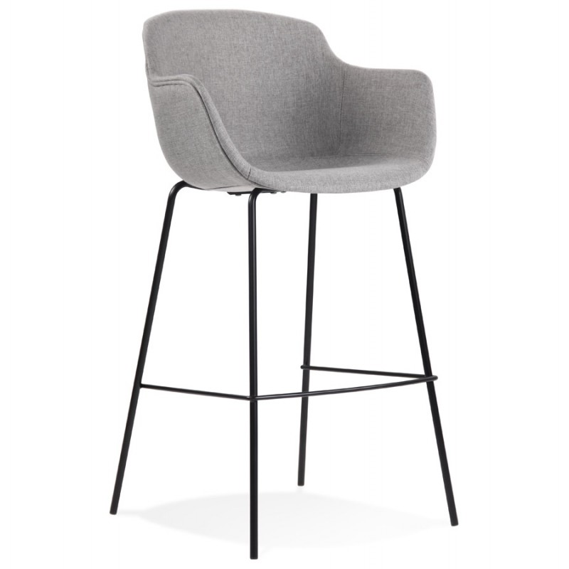 Design bar stool with armrests in black metal feet fabric PONZA (grey) - image 62313