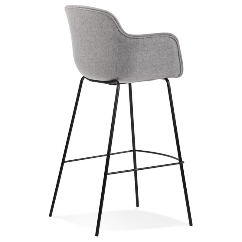 Design bar stool with armrests in black metal feet fabric PONZA (grey) - image 62316