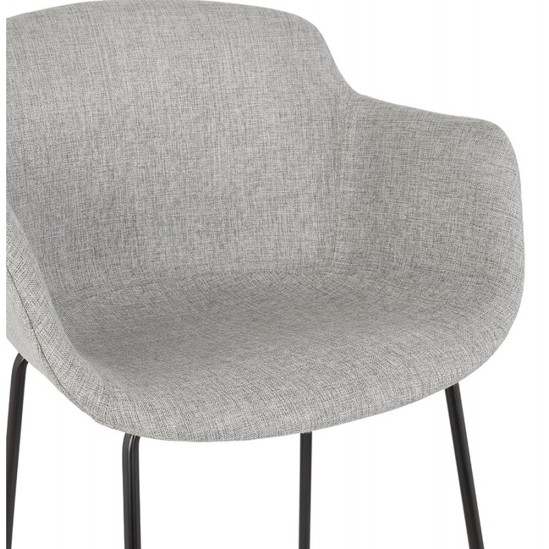 Design bar stool with armrests in black metal feet fabric PONZA (grey) - image 62318