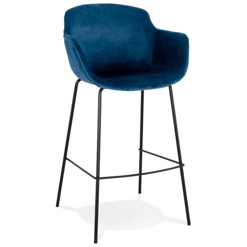 Design bar stool with black metal foot velvet armrests CALOI (blue) - image 62325