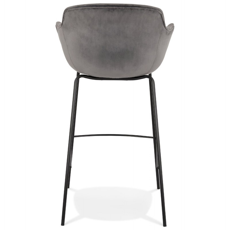 Design Barhocker mit schwarzen Metallfuß-Samtarmlehnen CALOI (grau) - image 62353