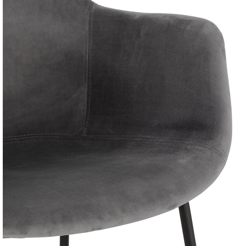 Design Barhocker mit schwarzen Metallfuß-Samtarmlehnen CALOI (grau) - image 62355