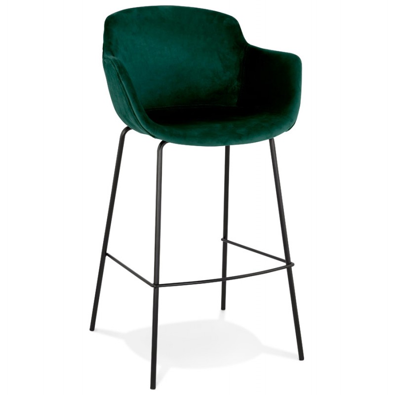 Design bar stool with black metal foot velvet armrests CALOI (green) - image 62360
