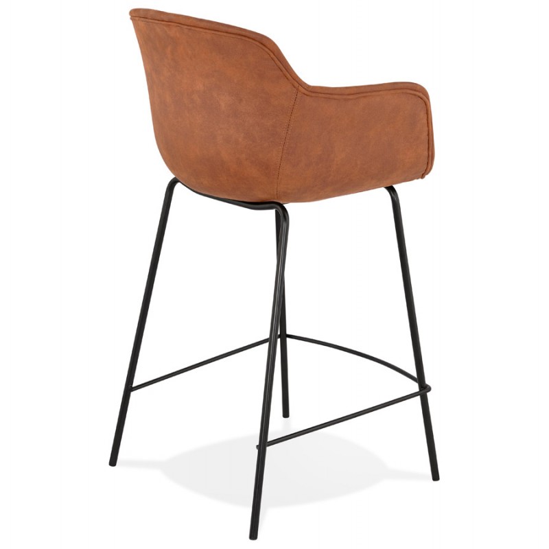 Design mid-height snack stool with black metal foot microfiber armrests TANOU MINI (brown) - image 62373