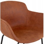 Design mid-height snack stool with black metal foot microfiber armrests TANOU MINI (brown)
