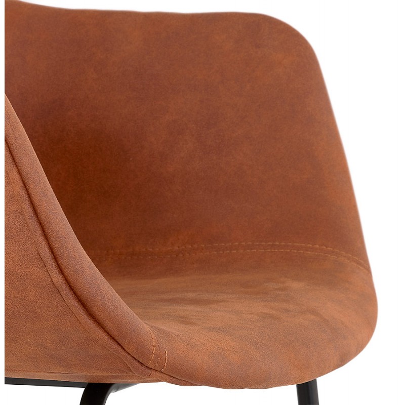 Design mid-height snack stool with black metal foot microfiber armrests TANOU MINI (brown) - image 62378