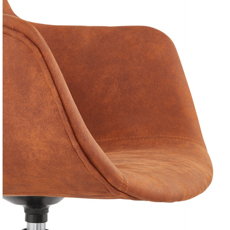 Chaise design avec accoudoirs en microfibre pieds métal noirs KIYO (marron) - image 62628