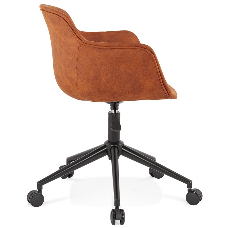 Chaise de bureau sur roulettes en microfibre pieds métal noirs LEOPOLD (marron) - image 62699