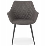 Stuhl mit Armlehnen aus schwarzem Metallfuß aus Mikrofaser LENO (dunkelgrau)