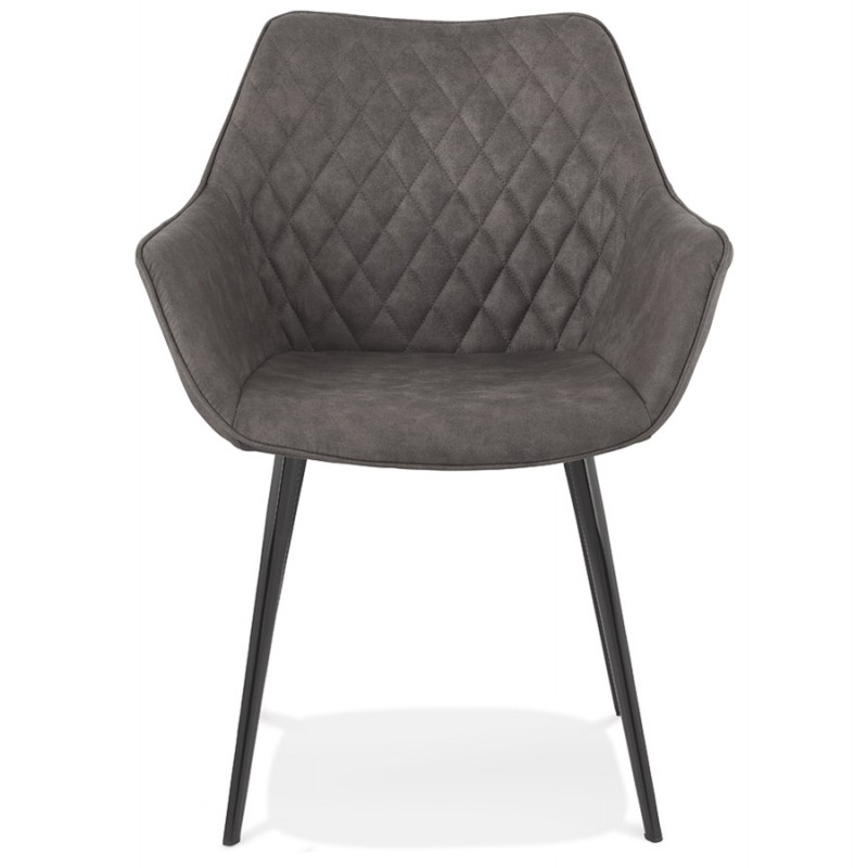 Chaise avec accoudoirs en microfibre pieds métal noirs LENO (gris foncé) - image 62775