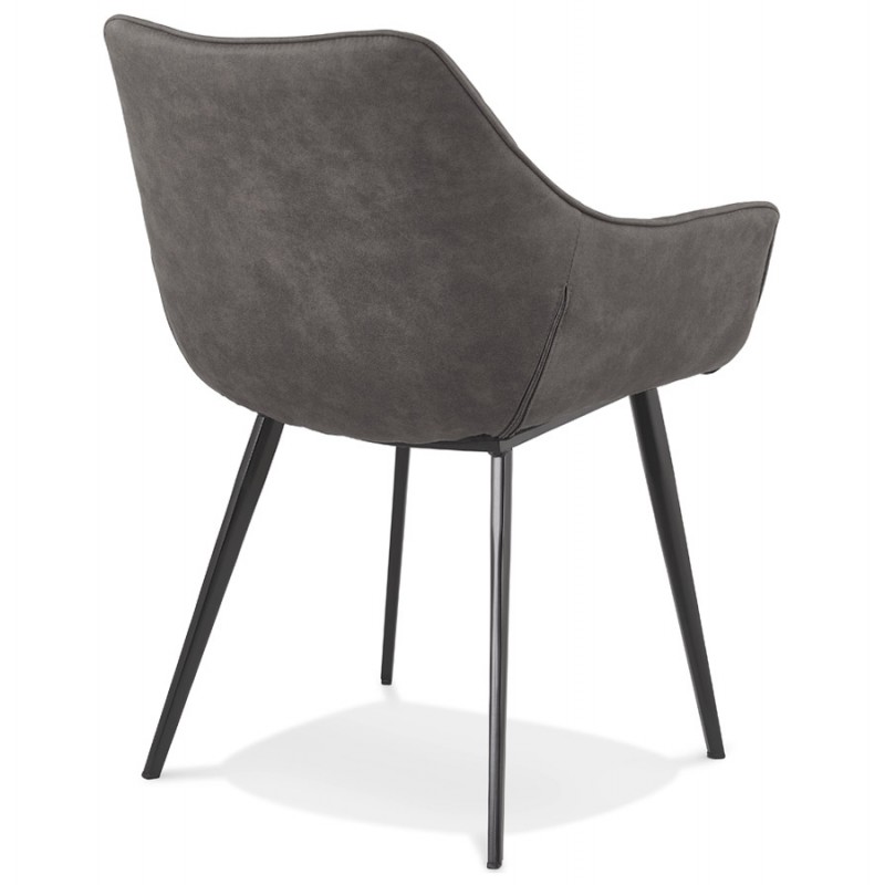 Chaise avec accoudoirs en microfibre pieds métal noirs LENO (gris foncé) - image 62777