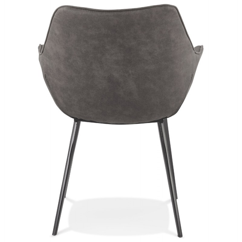 Chaise avec accoudoirs en microfibre pieds métal noirs LENO (gris foncé) - image 62778
