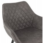 Chaise avec accoudoirs en microfibre pieds métal noirs LENO (gris foncé)
