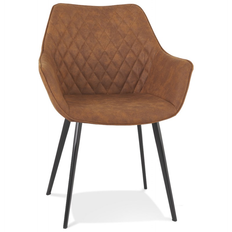 Chair with black metal foot microfiber armrests LENO (brown) - image 62787