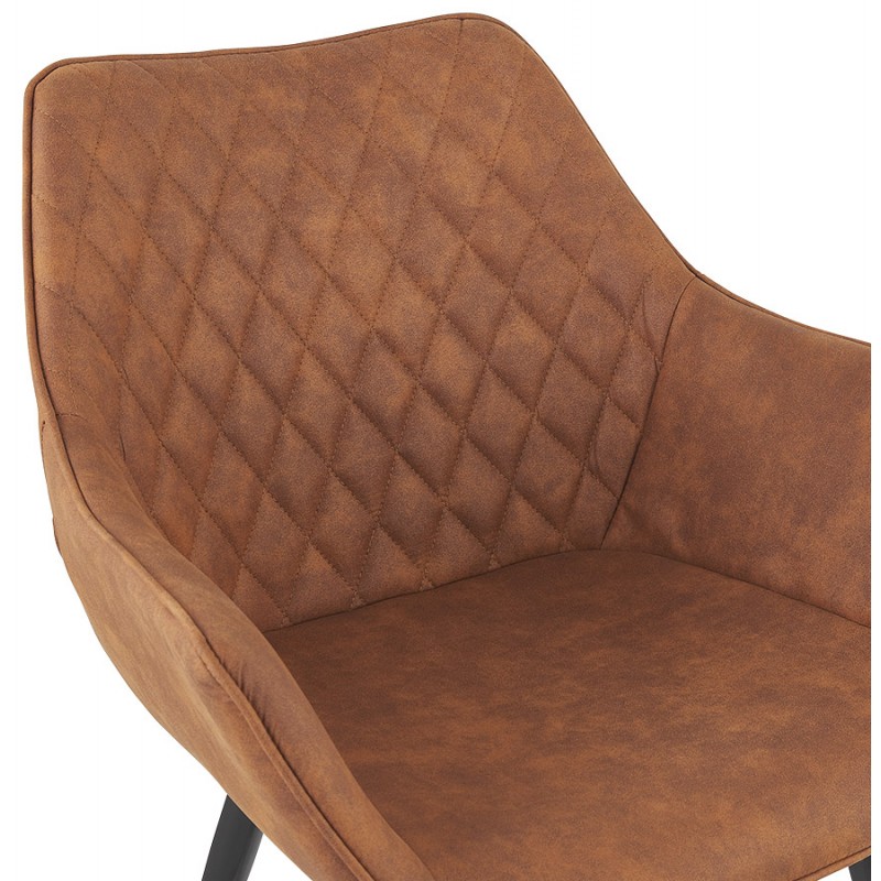 Chaise avec accoudoirs en microfibre pieds métal noirs LENO (marron) - image 62792