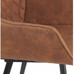 Chaise avec accoudoirs en microfibre pieds métal noirs LENO (marron)