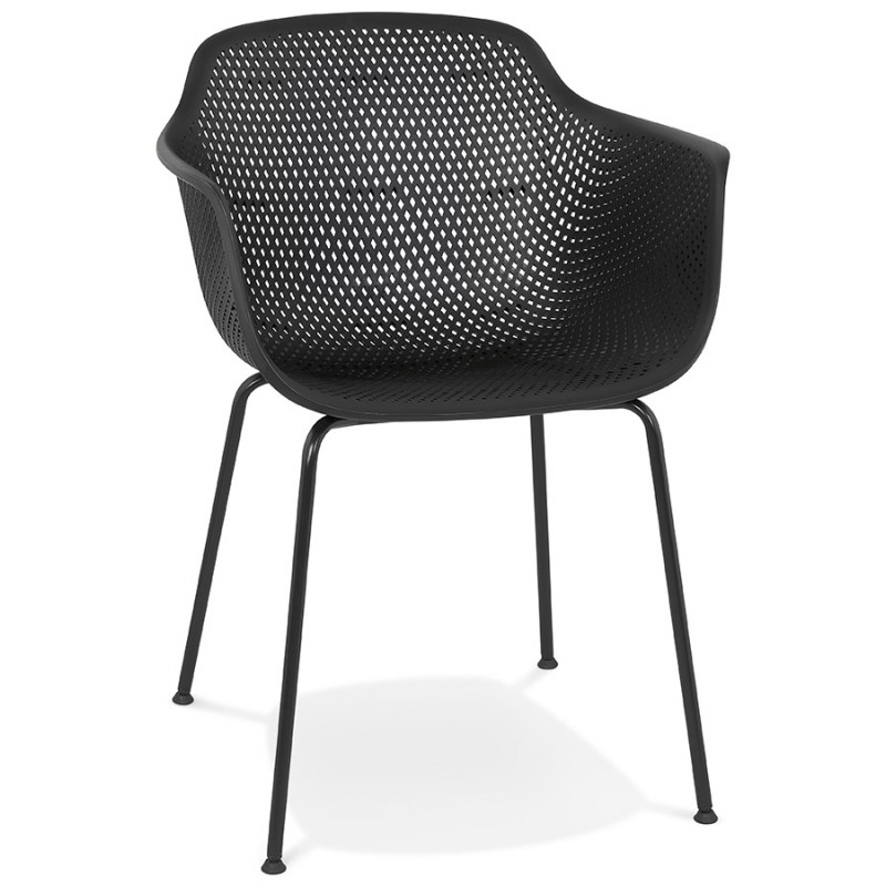Stuhl mit Metallarmlehnen Indoor-Outdoor schwarze Metallfüße MACEO (schwarz)