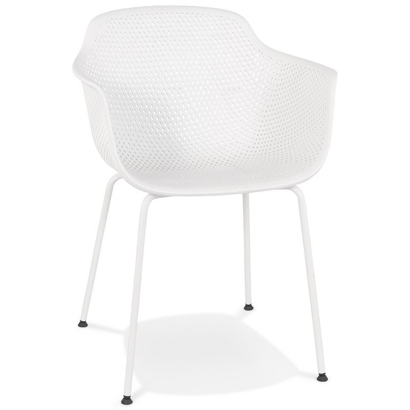 Stuhl mit Armlehnen aus Metall Indoor-Outdoor weiße Metallfüße MACEO (weiß) - image 62814