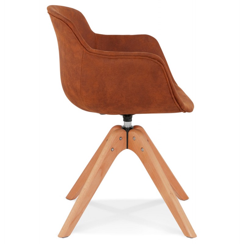 Chaise avec accoudoirs en microfibre pieds bois naturel AUXENCE (marron) - image 62830