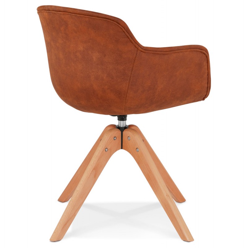 Chaise avec accoudoirs en microfibre pieds bois naturel AUXENCE (marron) - image 62831