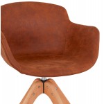 Chair with armrests in microfiber feet natural wood AUXENCE (brown)
