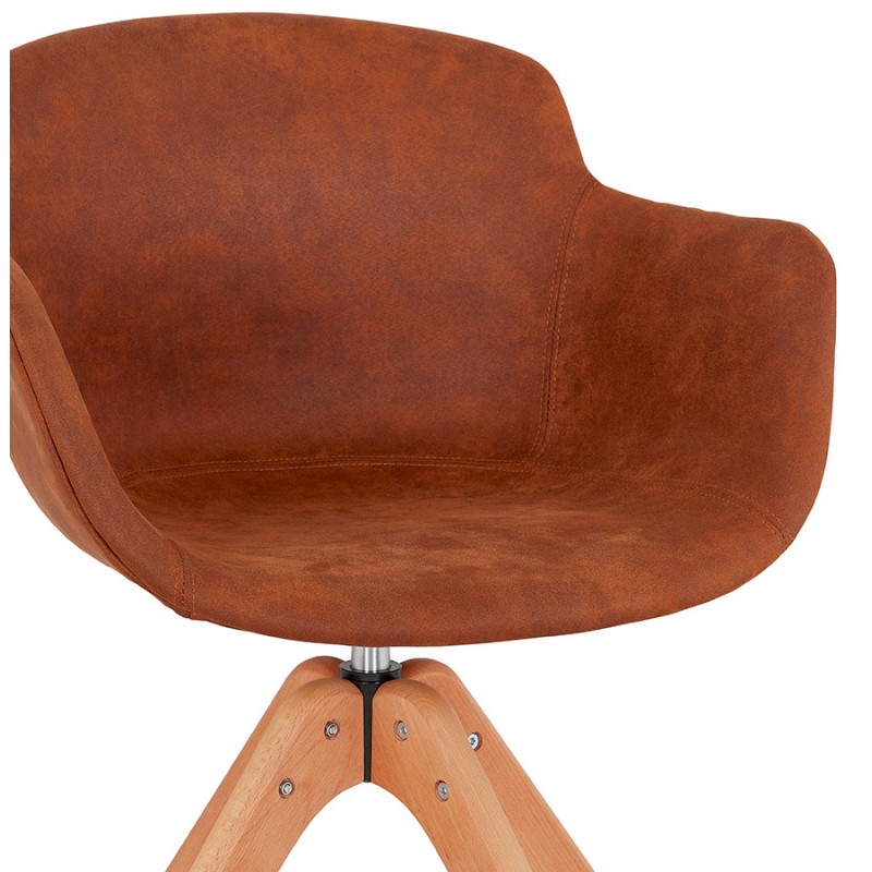 Chaise avec accoudoirs en microfibre pieds bois naturel AUXENCE (marron) - image 62833