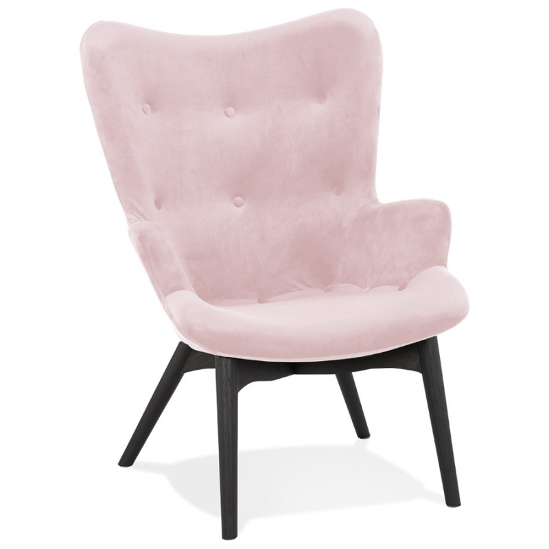 Armchair with ears in velvet feet black wood EMRYS (pink) - image 62898