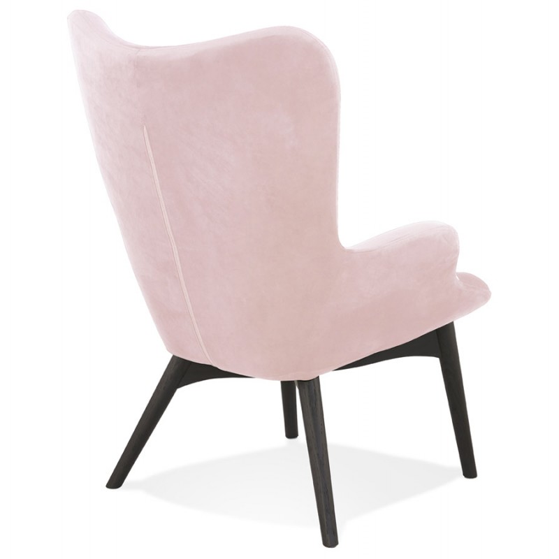 Armchair with ears in velvet feet black wood EMRYS (pink) - image 62901