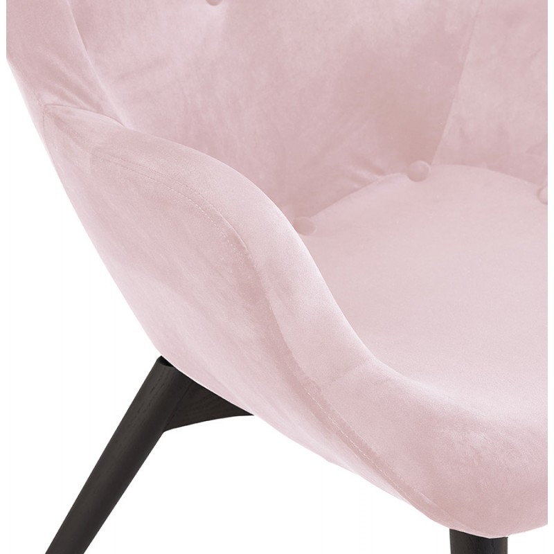 Poltrona con orecchie in piedini in velluto legno nero EMRYS (rosa) - image 62906