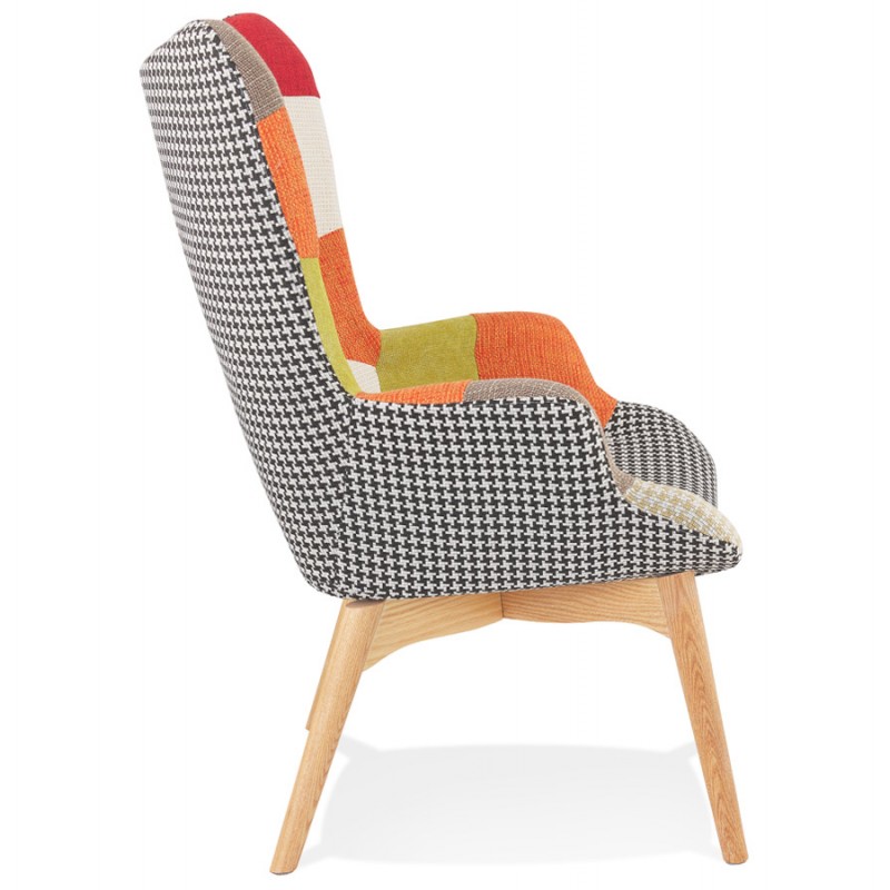 Patchwork ear armchair in natural wood foot fabric RHYS (multicolored) - image 62911