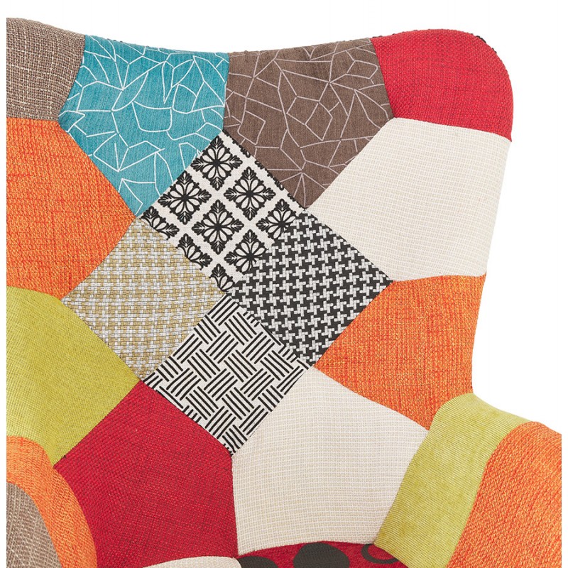 Fauteuil à oreilles patchwork en tissu pieds bois naturel RHYS (multicolore) - image 62914