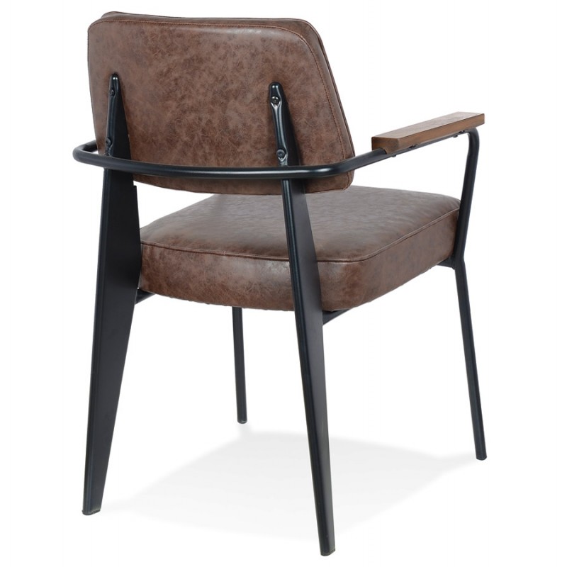 Chaise avec accoudoirs vintage pieds métal noir PACO (marron) - image 62984