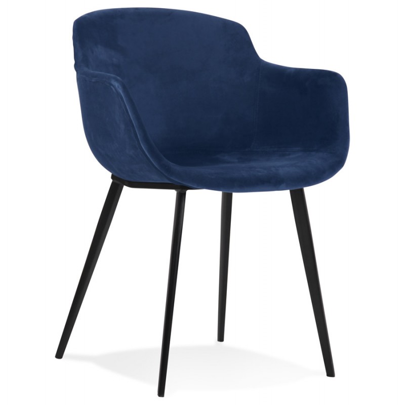 Chaise avec accoudoirs en velours pieds métal noir KEVAN (bleu) - image 63033
