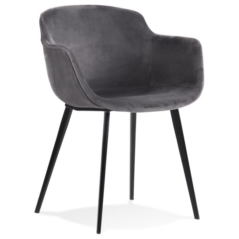 Chaise avec accoudoirs en velours pieds métal noir KEVAN (gris)