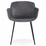 Stuhl mit Armlehnen aus schwarzem Metall mit Samtfüßen KEVAN (grau)