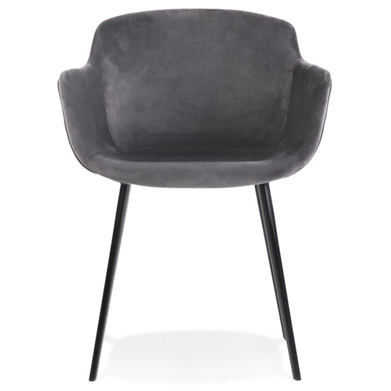 Chaise avec accoudoirs en velours pieds métal noir KEVAN (gris) - image 63046