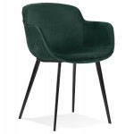 Chaise avec accoudoirs en velours pieds métal noir KEVAN (vert)