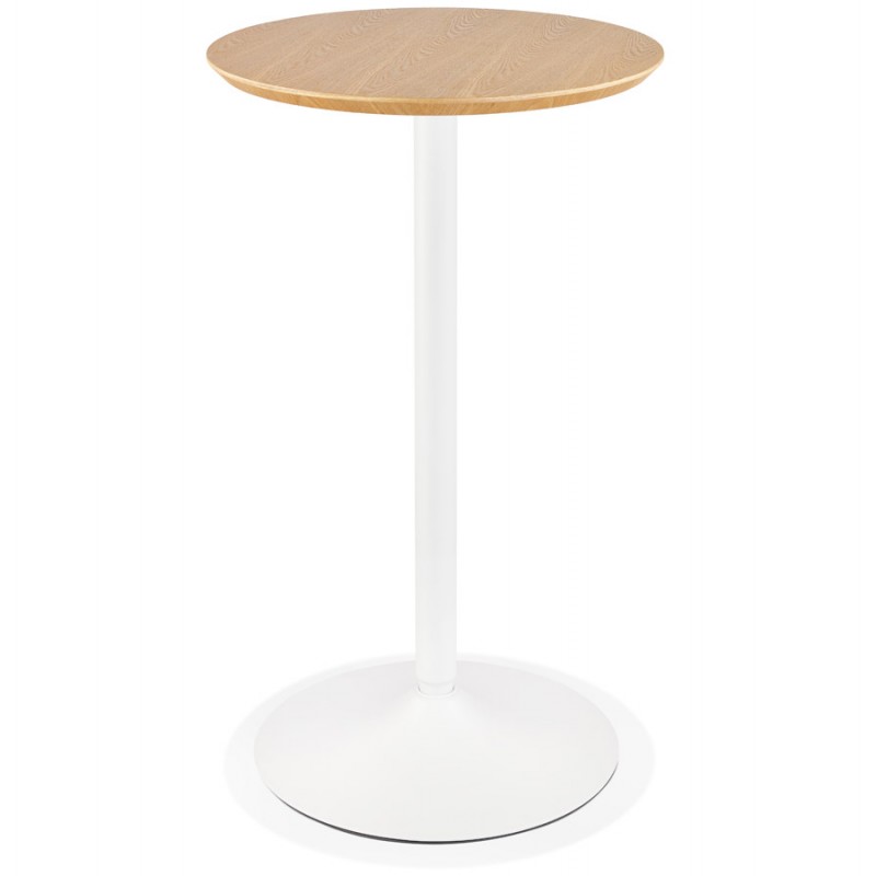 Table haute plateau rond en bois et pied en métal blanc ELVAN (Ø 60 cm) (naturel) - image 63082
