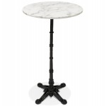 High table round stone top marble effect and foot in black cast iron AMOS (Ø 60 cm) (white)